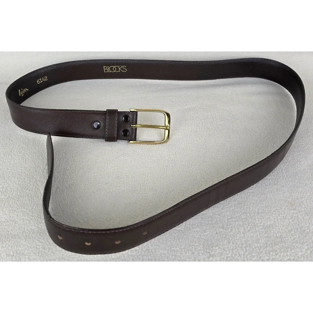 Vintage Lejon Belt Mens Sz 38 Brown Glove Leather Dress Formal Gold Buckle #6142